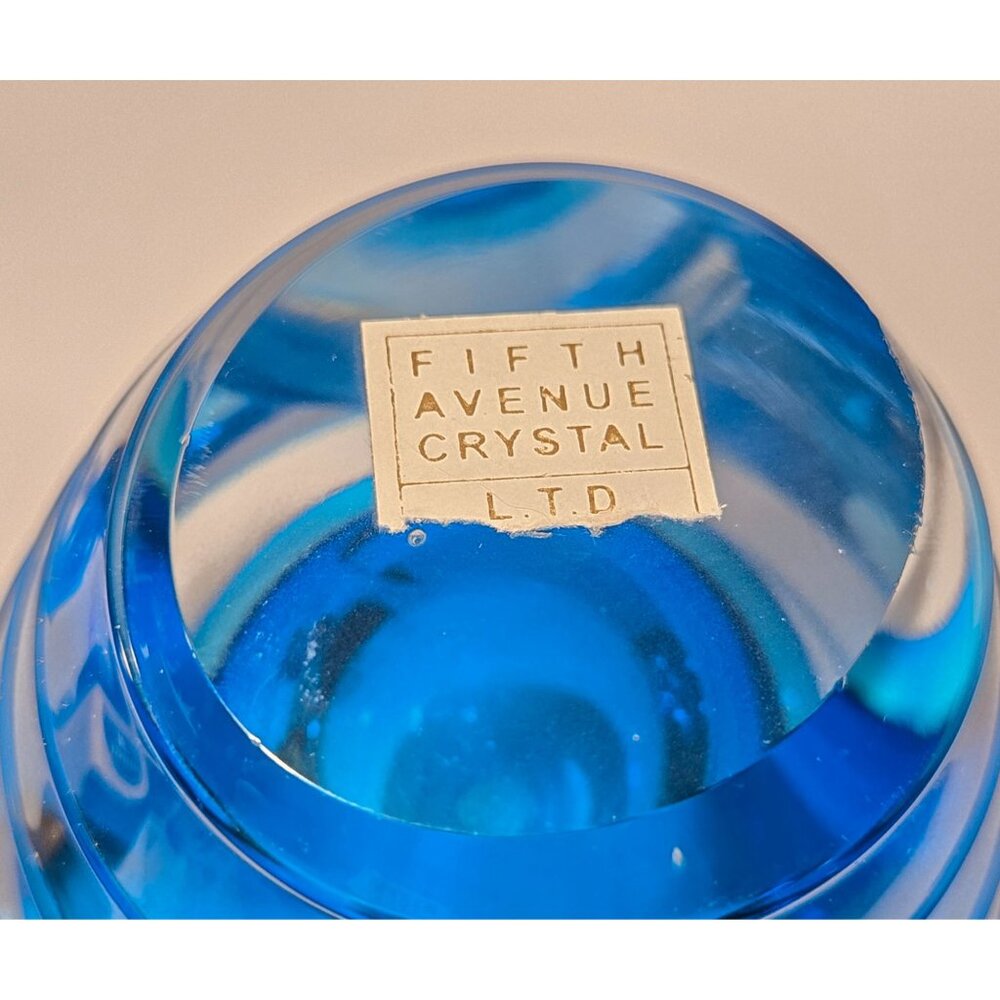 Huge Fifth Avenue Crystal Blue Art Glass Perfume Bottle Tall Clear & Swirl Desig - Picture 4 of 12